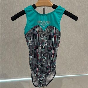 United All Around Girls Gymnastics Leotard AXS Teal Rhinestones